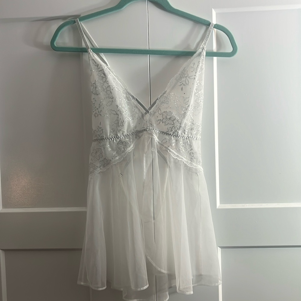 VS Victoria’s Secret Lace Shimmer Sparkle Bridal Lingerie Babydoll Teddy Top